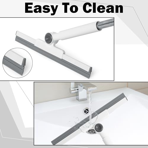 Floor Telescopic Squeegee Broom - Telescoping Shower Squeegee with Extension Pole, 180° Rotating Silicone Broom Scraper, Extendable Window Cleaner Tool for Glass Doors Tile Wall (31.9”–44.9”)