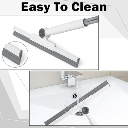 Floor Telescopic Squeegee Broom - Telescoping Shower Squeegee with Extension Pole, 180° Rotating Silicone Broom Scraper, Extendable Window Cleaner Tool for Glass Doors Tile Wall (31.9”–44.9”)