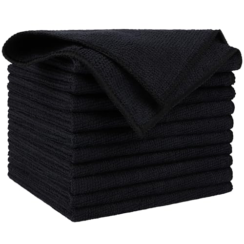 AIDEA Microfiber Cleaning Cloth Black 10PK, Microfiber Towels for Cars, Premium Wash Cloths, Dusting Cloth Lint Free Cleaning Rags for SUVs, House, Kitchen, Window, Cleaning Supplies12×12" - color: Black, size: 10PK