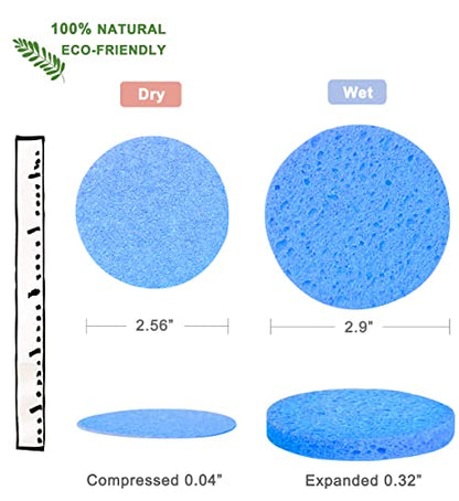 50-Count Compressed Facial Sponges for Daily Cleansing and Gentle Exfoliating, 100% Natural Cellulose Spa Sponge Perfect for Removing Dead Skin, Dirt and Makeup - Blue - color: Blue