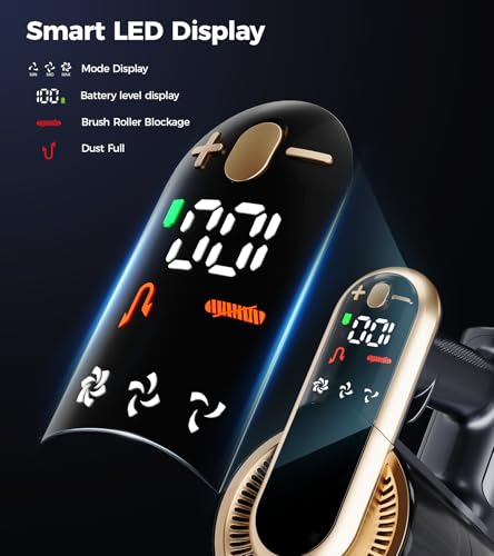 RENDOW Cordless Vacuum Cleaner, 600W 50Kpa 65Mins Vacuum Cleaners for Home, Self-Standing Cordless Stick Vacuum with LED Display,Anti-Tangle Rechargeable Wireless Vacuum for Pet Hair/Carpet/Hard Floor