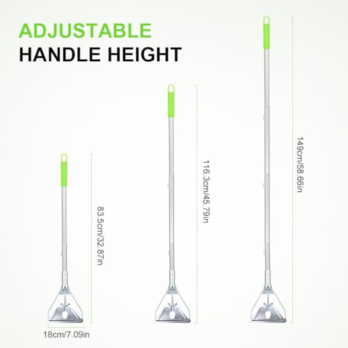 Mop Handle Commercial Heavy Duty - 57 Inch Industrial Metal Mop Stick Replacement for Floor Cleaning - Professional Mops Head Replacement Holder - color: Green 1 - Metal Clamp