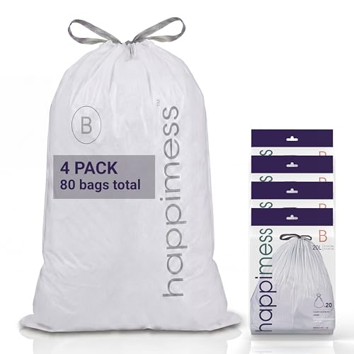 happimess 5.3 Gallon (20L) Drawstring Trash Bags, Unscented, Clear, Heavy Duty LDPE Liners for Kitchen and Household, Custom Fit, 80 Count (4 Packs of 20 Liners) HPM3000B-C-4SET - color: Clear, size: 80 Count (Pack of 1)