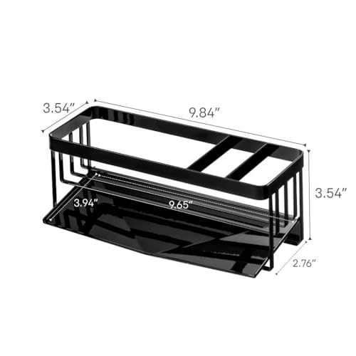 Yamazaki Home Tower Self-Draining Sponge and Soap Bottle Rack, Kitchen Sink Organizer Metal Holder with Removable Tray - Steel - color: Black