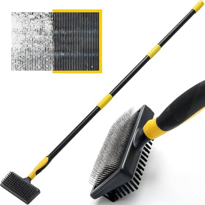 HVAC Coil Cleaning Brush with Long Handle, Double-Sided AC Evaporator & Condenser Coil Cleaner Brush, Carpet Pet Hair Remover for Vents, Ducts, Furniture