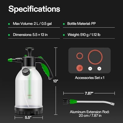 VIVOSUN Pump Sprayer, Portable Water Spray Bottle for Spraying Plants, Flowers, Weeds and Cleaning, Hand Pump with Side Filling Port, Measuring Cup, Adjustable Nozzles (Pack of 2) - size: 70oz (Pack of 2)