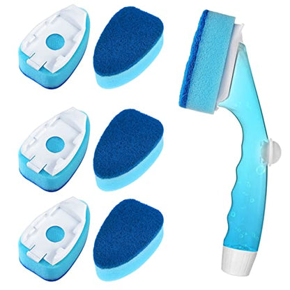 Dishwand Refill with Handle, Non Scratch Dish Wand Replacement Sponge Heads | Heavy Duty Head Soap Control Dispenser Set, Dishwashing Scrub Dispensing Brush Dishwasher Pad, Kitchen Sink Cleaning Scrubber - color: Blue, size: 7 Piece Set