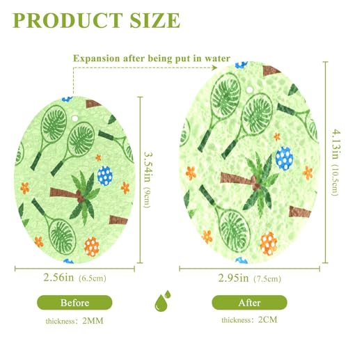 Tennis Rackets Palm Trees Pattern Dish Scrub Sponges Kitchen Non Scratch Reusable Compressed Cellulose Sponge Hanging for Household Cleaning Washing Dishes Pots and Pans 3 Pack - color: Pattern9