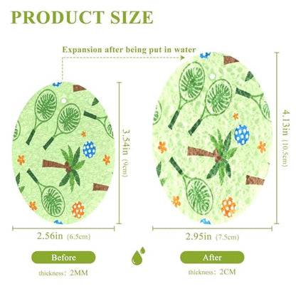 Tennis Rackets Palm Trees Pattern Dish Scrub Sponges Kitchen Non Scratch Reusable Compressed Cellulose Sponge Hanging for Household Cleaning Washing Dishes Pots and Pans 3 Pack - color: Pattern9
