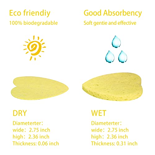 100-Count Compressed Facial Sponges for Estheticians Heart Shape Natural Cellulose Sponge Professional Cosmetic Spa Sponges for Face Cleansing, Massage, Pore Exfoliating, Mask, Makeup Removal, Yellow - color: 100- Pack Yellow