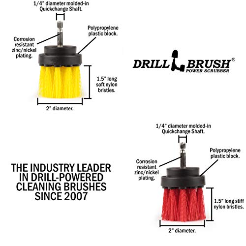 Cleaning Supplies - Drill Brush - Grout Cleaner - 2-inch Long Bristle Spin Brush Set - Bird Bath - Gnome - Scrubber - Bathroom Accessories - Shower Curtain - Bath Mat - Shower Cleaner - Rust - Calcium - color: Red / Yellow