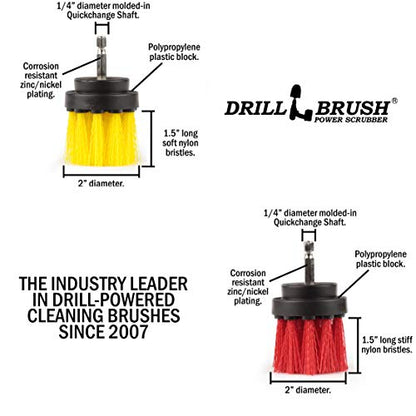 Cleaning Supplies - Drill Brush - Grout Cleaner - 2-inch Long Bristle Spin Brush Set - Bird Bath - Gnome - Scrubber - Bathroom Accessories - Shower Curtain - Bath Mat - Shower Cleaner - Rust - Calcium - color: Red / Yellow
