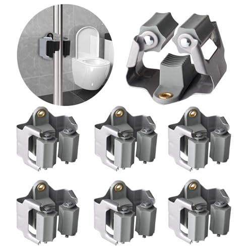 3-H Mop and Broom Holder Wall Mount 6 Pack, Broom Holder for Garage Garden Shed Storage System Laundry Room Home Kitchen Organization up to 1.45 Inch(Grey) - color: Matte Grey, size: 6