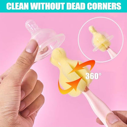 ponge Bottle Brush 6PCS Sponge Nipple Brushes Baby Bottle Nipple Cleaning Brush Long Handle Baby Milk Bottle Brush (6PCS) - color: Nipple Brush 6pcs