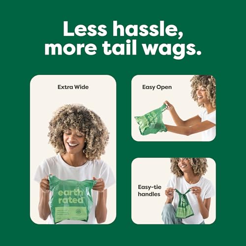 Earth Rated Dog Poop Bags with Handles, Extra Wide, Easy Tie and Guaranteed Leakproof, Unscented, 120 Handle Bags - size: 120 Handle Bags (Box), style: Unscented