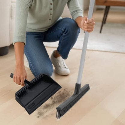 Superio 16 Silicone Pet Hair Remover Broom & 16 Dustpan with Comb, Rubber Lip & Clip - Carpet Rake Floor Cleaning Set for Carpet, Hardwood & Tile - Removes Fur, Dust & Debris - size: Broom with Dustpan