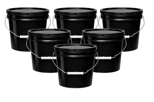 MKS Plastics 2-Gallon Bucket with Airtight Lid – Made in USA, Food Grade BPA Free Plastic, Heavy Duty Multi-Use, Metal Handle with Grip, Stackable Storage – Black, 6 Pack - color: 2 Gallon - Black, size: 6