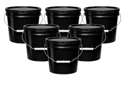 MKS Plastics 2-Gallon Bucket with Airtight Lid – Made in USA, Food Grade BPA Free Plastic, Heavy Duty Multi-Use, Metal Handle with Grip, Stackable Storage – Black, 6 Pack - color: 2 Gallon - Black, size: 6