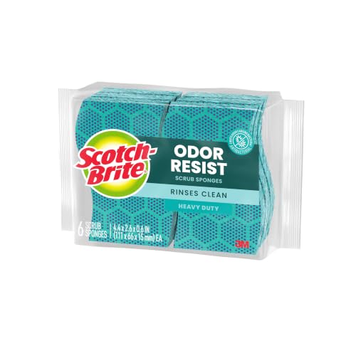 Scotch-Brite Odor Resist Heavy Duty Scrub Sponge, Dishwasher-Safe Kitchen sponges for Serious Scrubbing, Multipurpose Dish Sponge for Stuck-On Messes, 6 Scrubbing Sponges