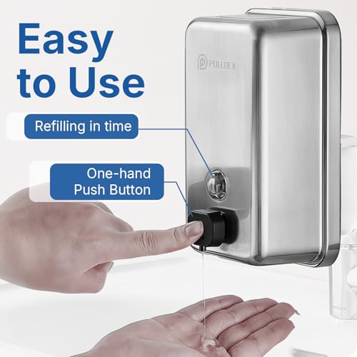 Commercial Soap Dispenser Wall Mounted, 37oz Stainless Steel Hand Soap Dsipenser, Liquid Manual Anti-Leak Pump Soap Dispenser, Rust-Proof Lining Liquid Hand Sanitizer Dispenser for Bathroom - color: Blk-1618-1100
