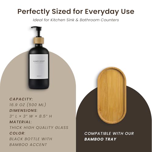 MaisoNovo Glass Hand Soap Dispenser | Dish Soap Dispenser for Kitchen | 16.9oz Black Bottles with Black Bamboo Pump | Bathroom Lotion Dispenser - color: Single Black Bottle/Black Bamboo Pump