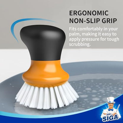 MR.SIGA Dish Scrub Brush, Palm Brush Dish Scrubber with Ergonomic Grip, Kitchen Brushes for Dishes, Orange, Pack of 2 - color: Orange
