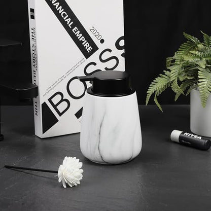 12Oz Ceramic Liquid Soap Dispenser - Modern Lotion Hand Soap Dispenser with Easy-to-Press Black Pump, Reusable and Refillable Dish Soap Dispensers for Bathroom & Kitchen, Marble White - color: Marble White, style: Liquid Pump