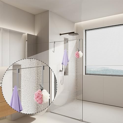 Linone 12 in Shower Door Hooks, Towel Hooks for Bathrooms, Shower Hooks for Towels, Heavy Duty Drilling-Free Extended Over Door Towel Hooks for Frameless Glass Shower Door, 3 Pack - size: 12 IN-Silver