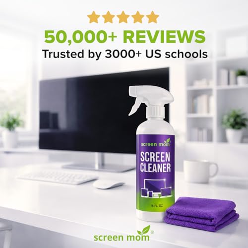 Screen Mom Screen Cleaner Spray and Microfiber Cloth 16oz Screen Cleaner Spray and Wipe for TV, Laptop, Computer, Phone, iPad, Car Screen Cleaning Kit Electronic Cleaner Spray - size: 16 Fl Oz (Pack of 1)