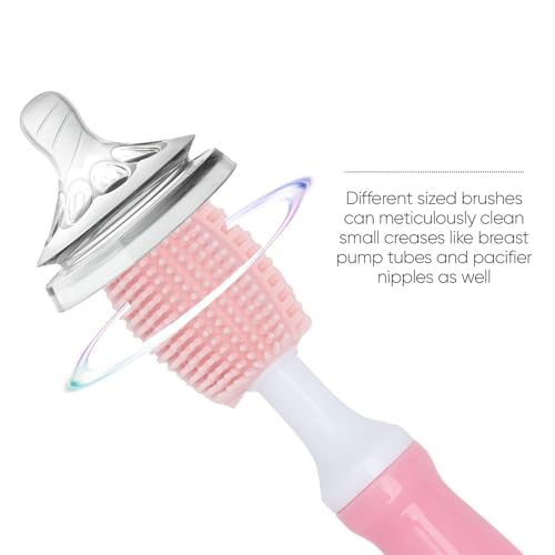 Three-Piece Cleaning Brush Set – Premium Straight Handle Silicone Bottle Cleaning Brush Kit for Cups, Bottles & Travel，Pink - color: Pink