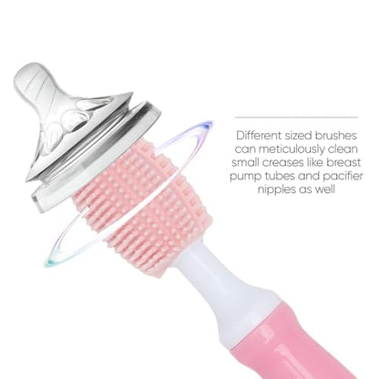 Three-Piece Cleaning Brush Set – Premium Straight Handle Silicone Bottle Cleaning Brush Kit for Cups, Bottles & Travel，Pink - color: Pink