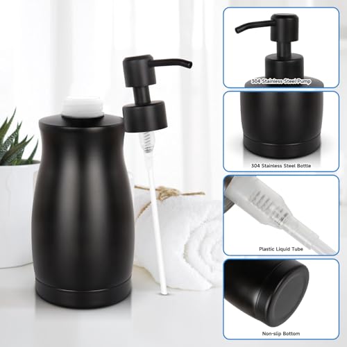 304 Stainless Steel Soap Dispenser Modern Rust-Proof Liquid Soap Pump Bottle for Kitchen or Bathroom Countertop Hand Dish Lotion Leak-Proof 13.5oz (Black) - color: Black