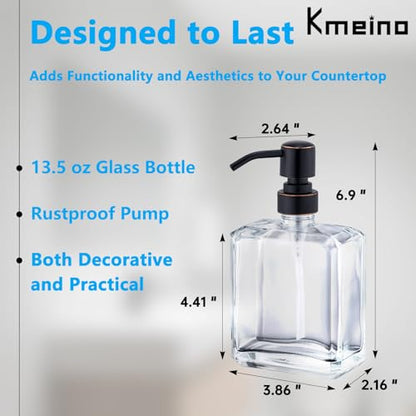 Square Clear Glass Dish Soap Dispenser Set 2 Pack, Oil Rubbed Bronze Refillable Hand Soap Dispenser with Rust Proof Stainless Steel Pump 2 x 13.5 oz Lotion Dispenser for Bathroom Vanity Kitchen - color: Oil Rubbed Bronze, size: 2X13.5oz-Square