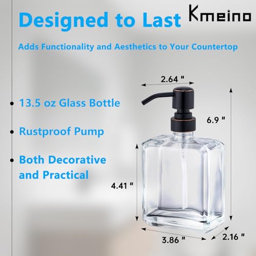 Square Clear Glass Dish Soap Dispenser Oil Rubbed Bronze Pump, Antique Refillable 13.5 oz Hand Soap Lotion Dispenser with Rust Proof Stainless Steel Pump for Bathroom Kitchen - color: Oil Rubbed Bronze, size: 13.5oz-Square