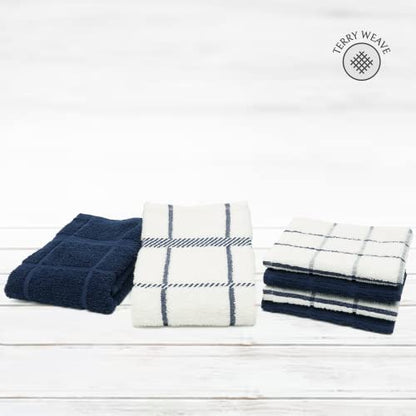 100% Cotton Terry Dish Cloth & Dish Towel, 6 Pack, Super Soft and Absorbent Kitchen Towels, Perfect for Kitchen Cleaning and Dish Washing (Navy Blue (DT and DC Combo)) - color: Navy Blue (Dt and DC Combo)