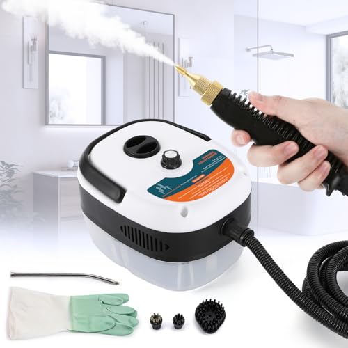 2500W Handheld Steam Cleaner, Pressurized Steam Cleaning Machine with 3 Brush Heads, 20s Heat Up, 1L Tank, Multipurpose Mini Portable Steamer for Tile, Grout, Furniture, Kitchen, Car, Home - color: White