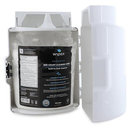 Wipex Bulk Fitness Wipes Bundle - Get (2) 800ct Gym Sanitizing Wipes with Plant Based Cloth and BZK Antiseptic & (1) White Wall-Mounted Dispenser, Great for Schools, Fitness & Wellness Centers & Gyms - size: 800 Count (Pack of 2 + Wall Dispenser)