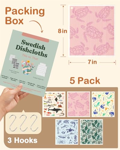 Miss Adola Swedish Dishcloths for Kitchen with Hooks - Reusable Dish Cloths for Washing Dishes Fast Drying Cute Fun 5 Pack Swedish Dish Towels Washable Cleaning Sponge, Deep Sea Fish - color: Deep Sea Fish