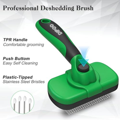 Dipoo Self Cleaning Deshedding Brush for Dogs & Cats - Skin Friendly Grooming Tool with Hair Removal for Haired Pets, Green - color: Green