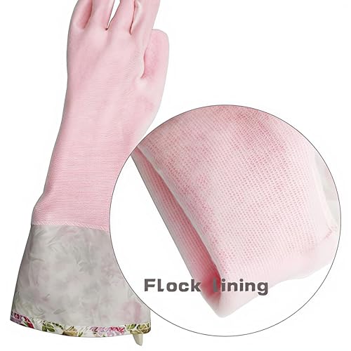 KINGFINGER Rubber Latex-Free Dishwashing Gloves for Household Cleaning, Waterproof, 2-Pair Large with Long Cuff & Flock Lining - size: Large (Pack of 2)