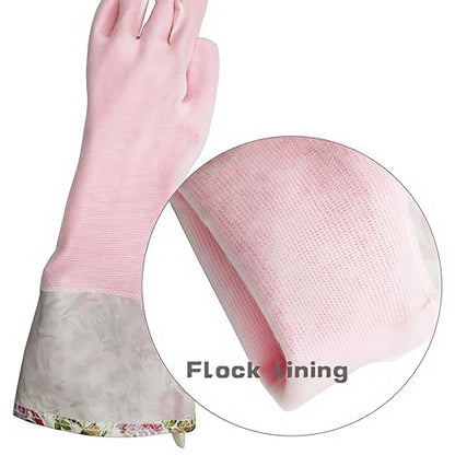 KINGFINGER Rubber Latex-Free Dishwashing Gloves for Household Cleaning, Waterproof, 2-Pair Large with Long Cuff & Flock Lining - size: Large (Pack of 2)