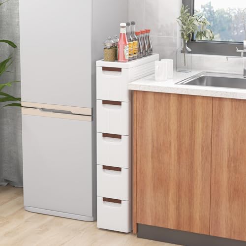 LOKO 5-Drawer Narrow Storage Cabinet, Slim Rolling Cart, Mobile Plastic Cart Container with Pull Handles, Built-in Wheels, for Living Room, Kitchen, Bathroom, Office (7.5"x16.5"x36" (5 Drawer)) - size: 7.5"x16.5"x36" (5 Drawer)
