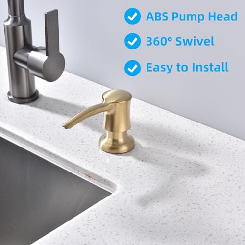 Soap Dispenser for Kitchen Sink, Built in Sink Soap Dispenser Gold ABS Pump Head with 11 Ounce Soap Bottle Champagne Gold - color: Brushed Gold