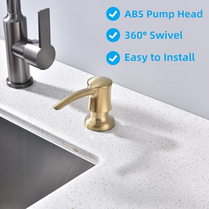Soap Dispenser for Kitchen Sink, Built in Sink Soap Dispenser Gold ABS Pump Head with 11 Ounce Soap Bottle Champagne Gold - color: Brushed Gold