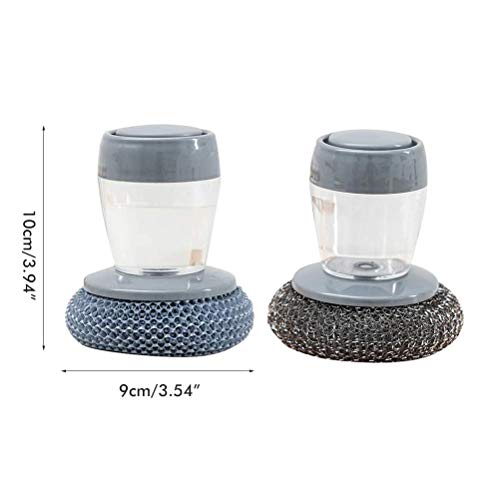 Jeyie Steel Dish Scrubber, Soap Dispensing Steel Brush Storage Set Scouring Pad Pot Scrubber Metal Sponge Household Kitchen Cleaning Brush
