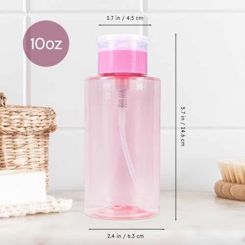 10oz Pink Push Down Pump Dispenser Empty Refillerble Bottle with Flip Top Cap - for Nail Polish, Travel, Cosmetics Packaging - color: Pink, size: 10 Ounce - 1 Bottle