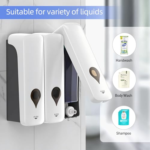 3 Pack Soap Dispenser Wall-Mounted, Bathroom Flip-Top Shampoo and Conditioner Dispenser Set 3x300ml, Shower Dispenser with Removable Bottle No Drill 3 Chamber Refillable Dispensers Kitchen Starry Gray - color: White 3-pack