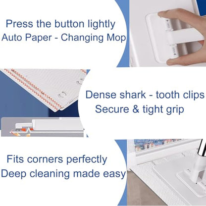 Snap Grip Mini Mop, Zero Touch MiniMop, Disposable Clip Mopstick Reusable Cloths,Desechable Mini Wash-Free Flat Mops for Gaps Corners Multi-Surface, Dry and Wet Use (1*Mop & 3*Cloth)