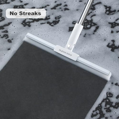 JOYBOS Rubber Squeegee for Floor, 50'' Long Handle Floor Squeegee Broom, Silicone Broom for Pet Hair Remover, Sweeper Window Squeegee for Floor, Tile, Grout, Brick, Decks, Garages,Basement - size: Medium (1 in 1)