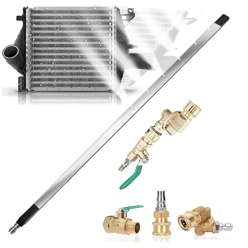 24 Inch Radiator Cleaning Wand, 4500 PSI Stainless Steel Radiator Cleaner Wand with Quick Connector, Dual Water & Air Blow Gun Adapter for Trucks, RVs, Heavy Equipment Pressure Washer - size: 24"(60cm) Wands